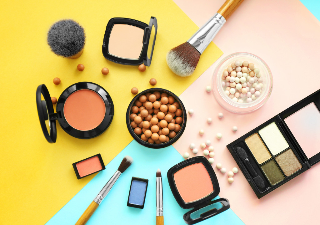 make up products in a different color background
